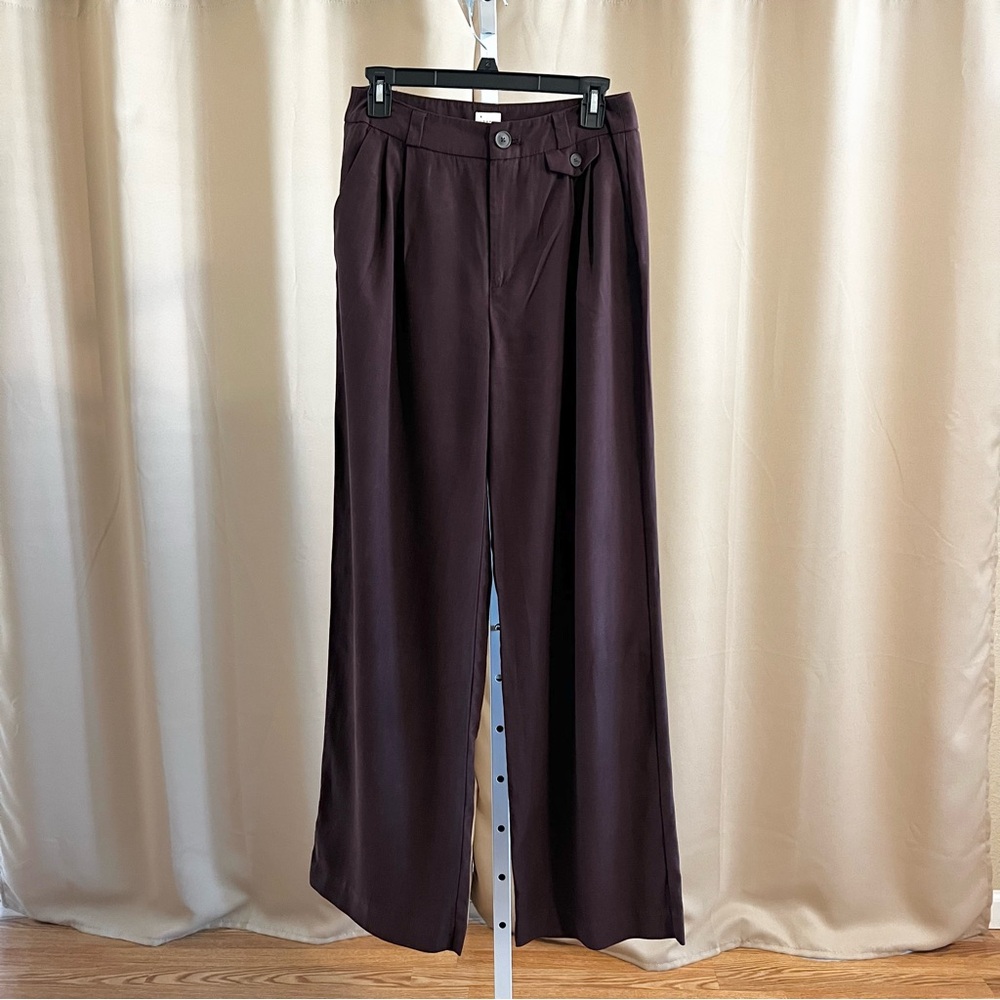 a new day Women's High Rise Relaxed Fit Baggy Wide Leg Trousers Pants Brown Sz 4